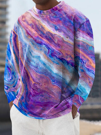 Gentleman's Casual Multicolor Gradient Art Print Crew Neck Pullover Sweatshirt