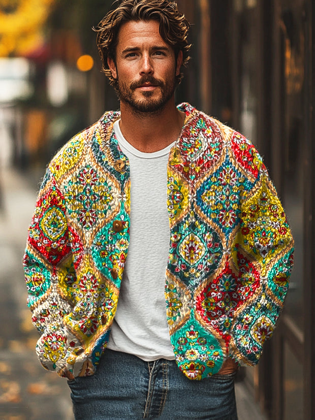 Gentleman Vintage Colorful Ethnic Geometric Art Print Cardigan Sweater