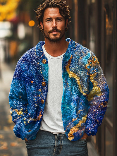 Gentleman Vintage Blue Textured Art Print Cardigan Sweater