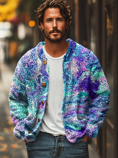 Gentleman's Vintage Multicolor Swoosh Art Print Cardigan Sweater